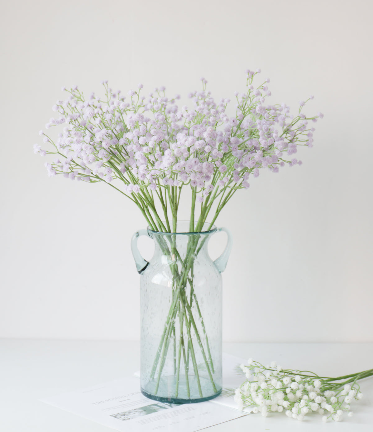 Airy lavender and white faux baby's breath with fine branching stems